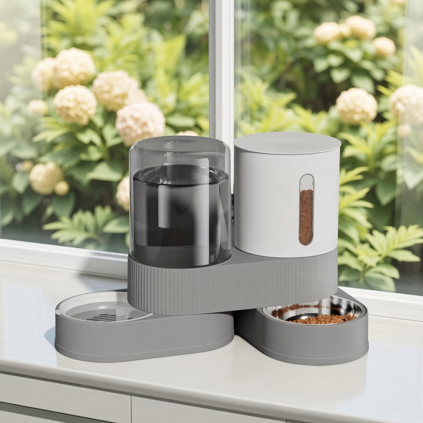 MEALIO Station standing on a windowsill with both tanks filled