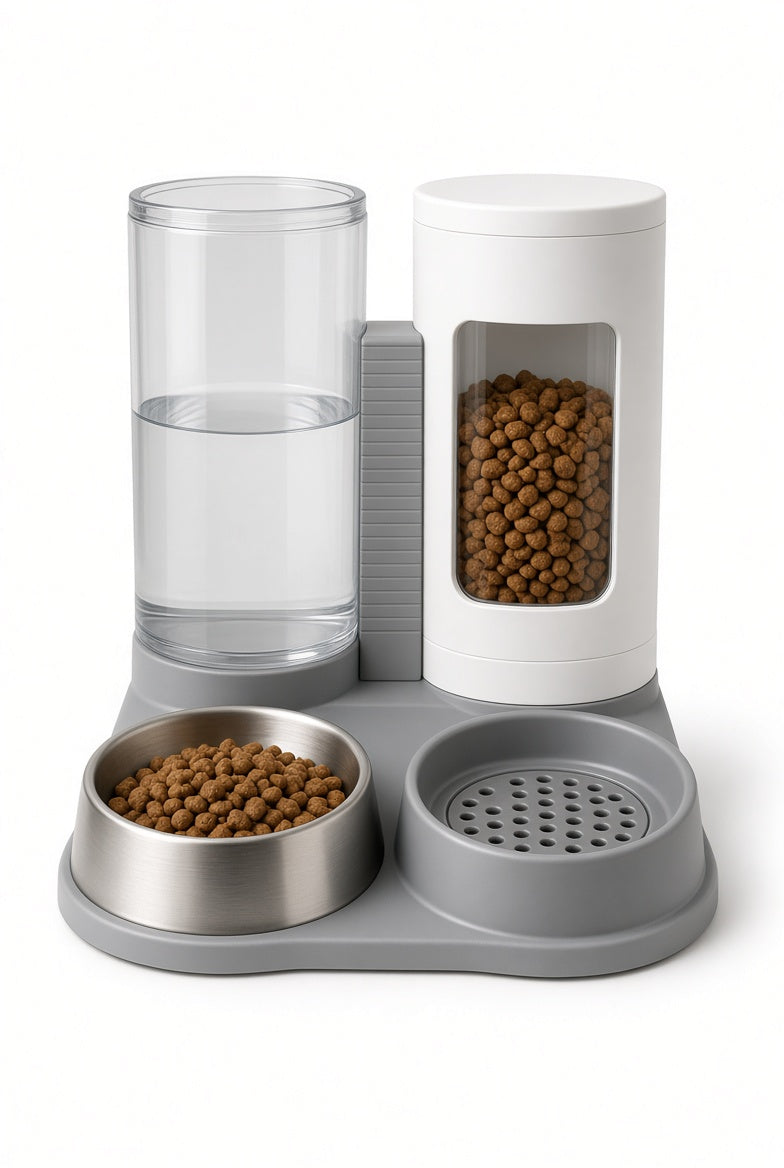 MEALIO Station showing the kibble bowl and the slotted filter bowl on the water side